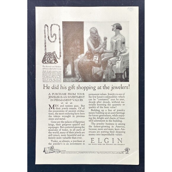 ELGIN "The Watch Word for Elegance & Efficiency" Egyptian Necklace Print Ad 1926 - Picture 3 of 3